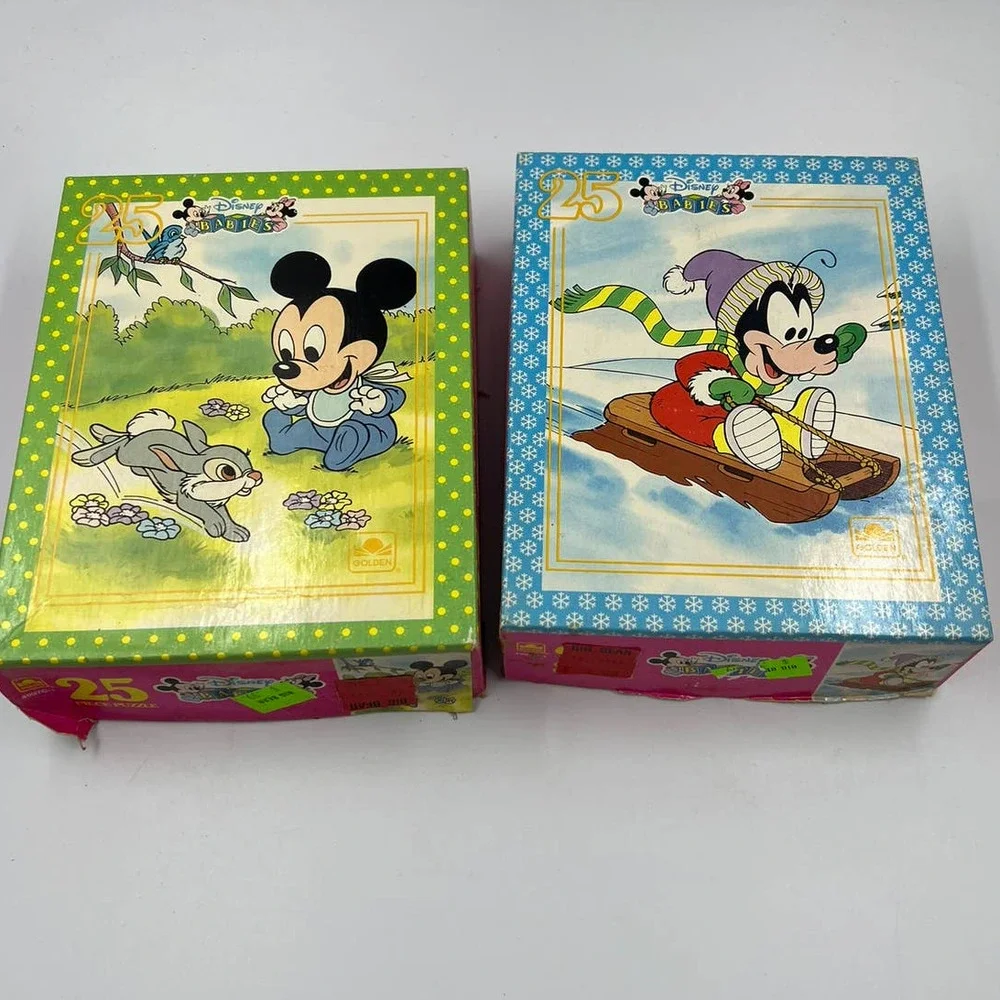 Vintage Disney Jigsaw Puzzles Lot Of 2‎ Goofy Baby Mickey Mouse 4997B 4997C